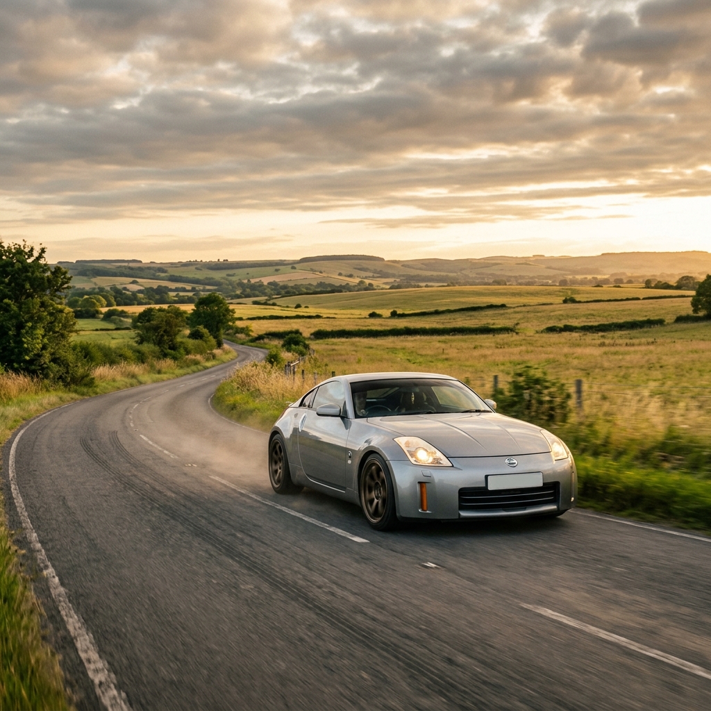Custom built sports car on open road
